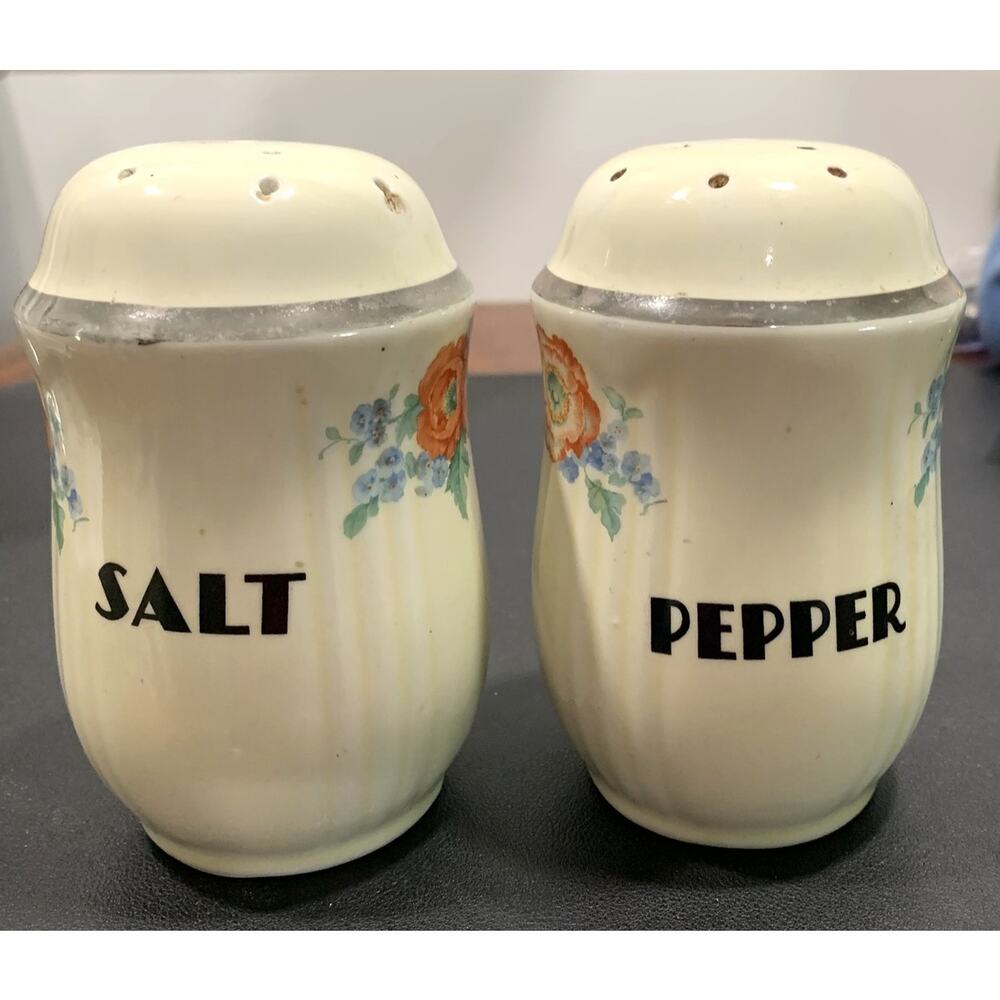Rare Hall Orange Poppy Salt & Pepper Shakers Platinum Trim